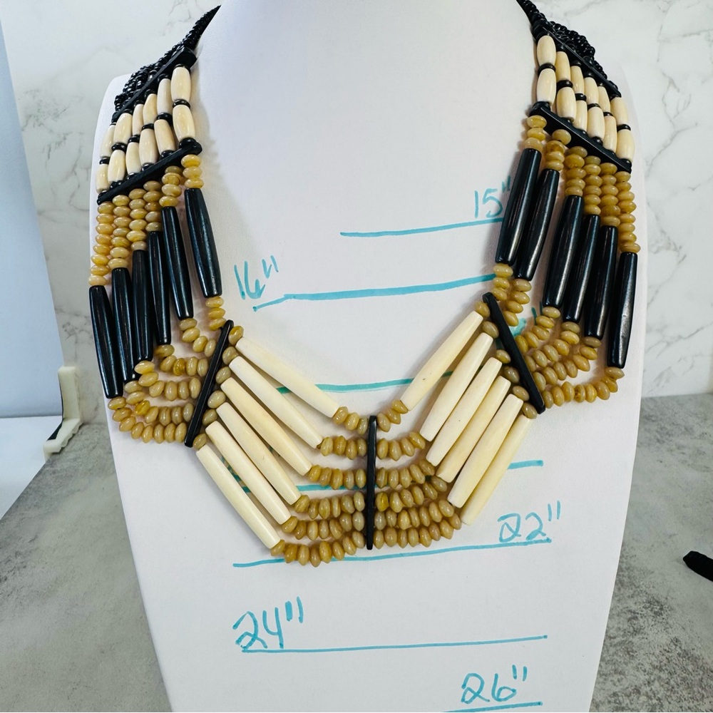 Vintage Artisan Handmade Bone, Glass and Horn Tribal Necklace 18-20 in. - Picture 5 of 15